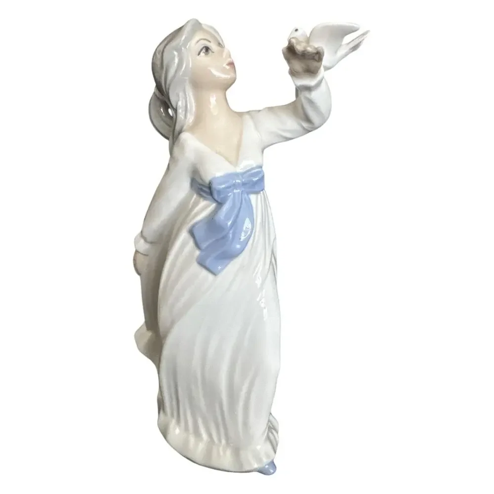 Vintage Tengra Porcelain Dancing Girl with Dove Figurine